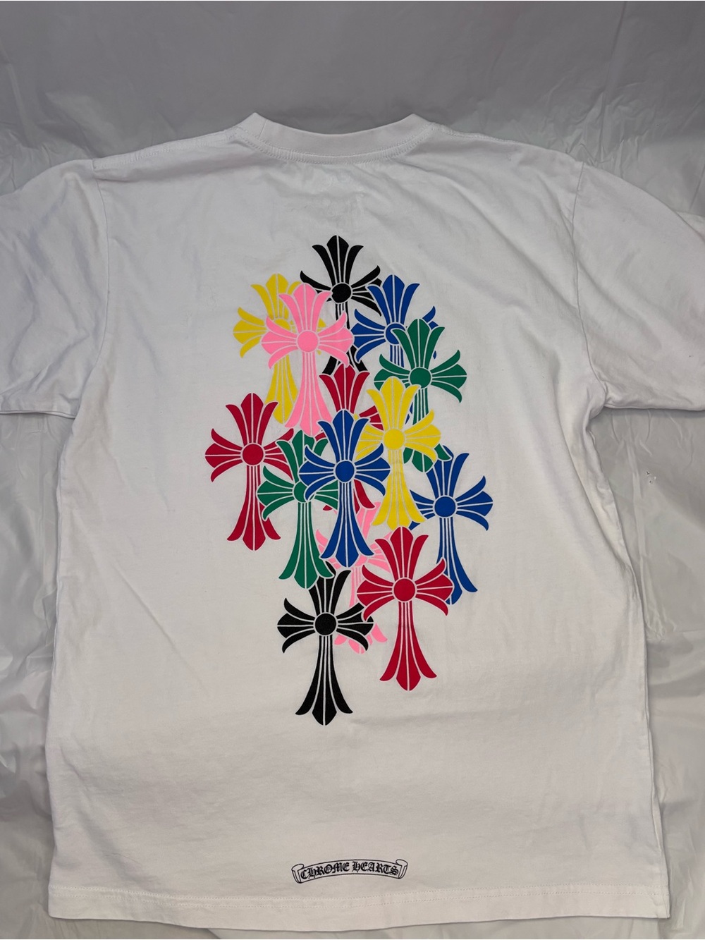 Chrome Hearts White Tee with Multicolor Cross, Size S